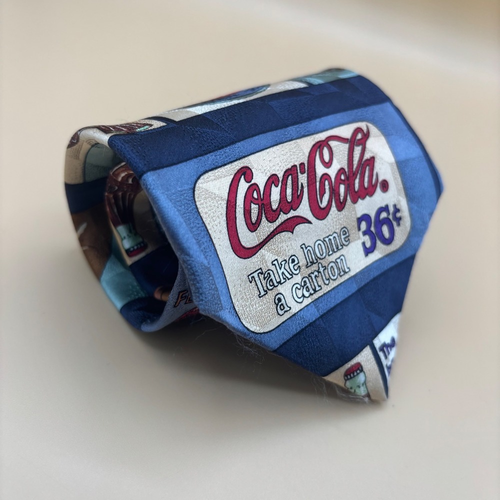 Coca-Cola‎ Necktie Mens One Size Blue Vintage Advertising 100% Silk Kitsch